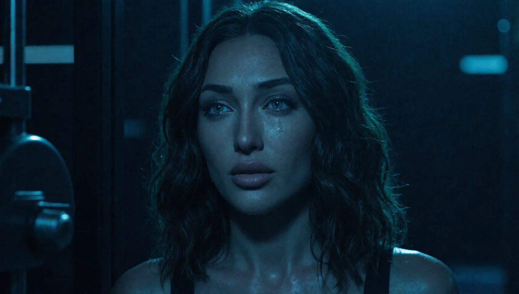 Source image of a woman in a cinematic blue-lit scene